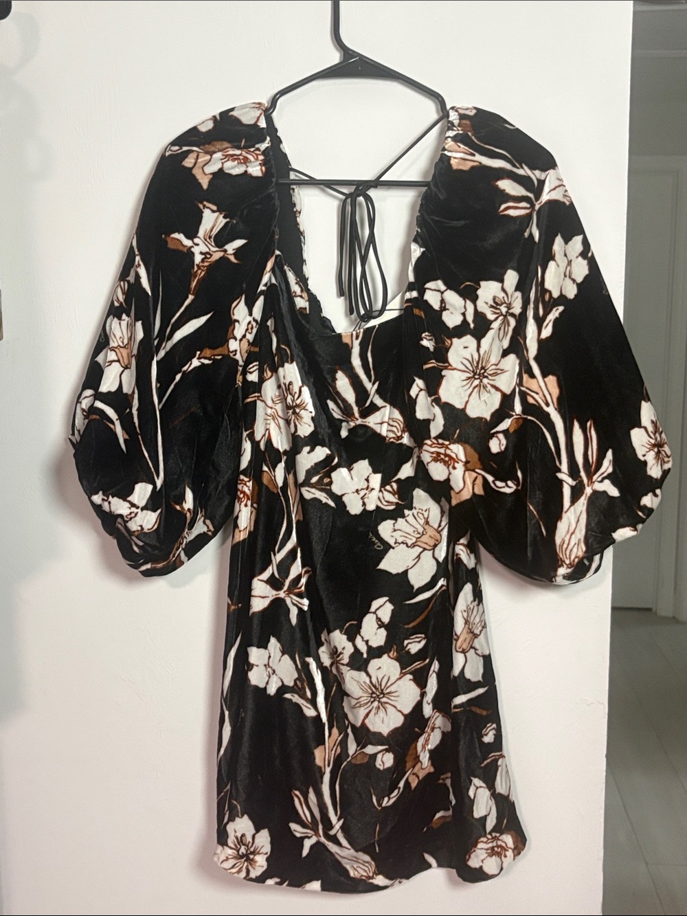 Cara Cara Black Floral Mini Dress with Cream and Brown Accents